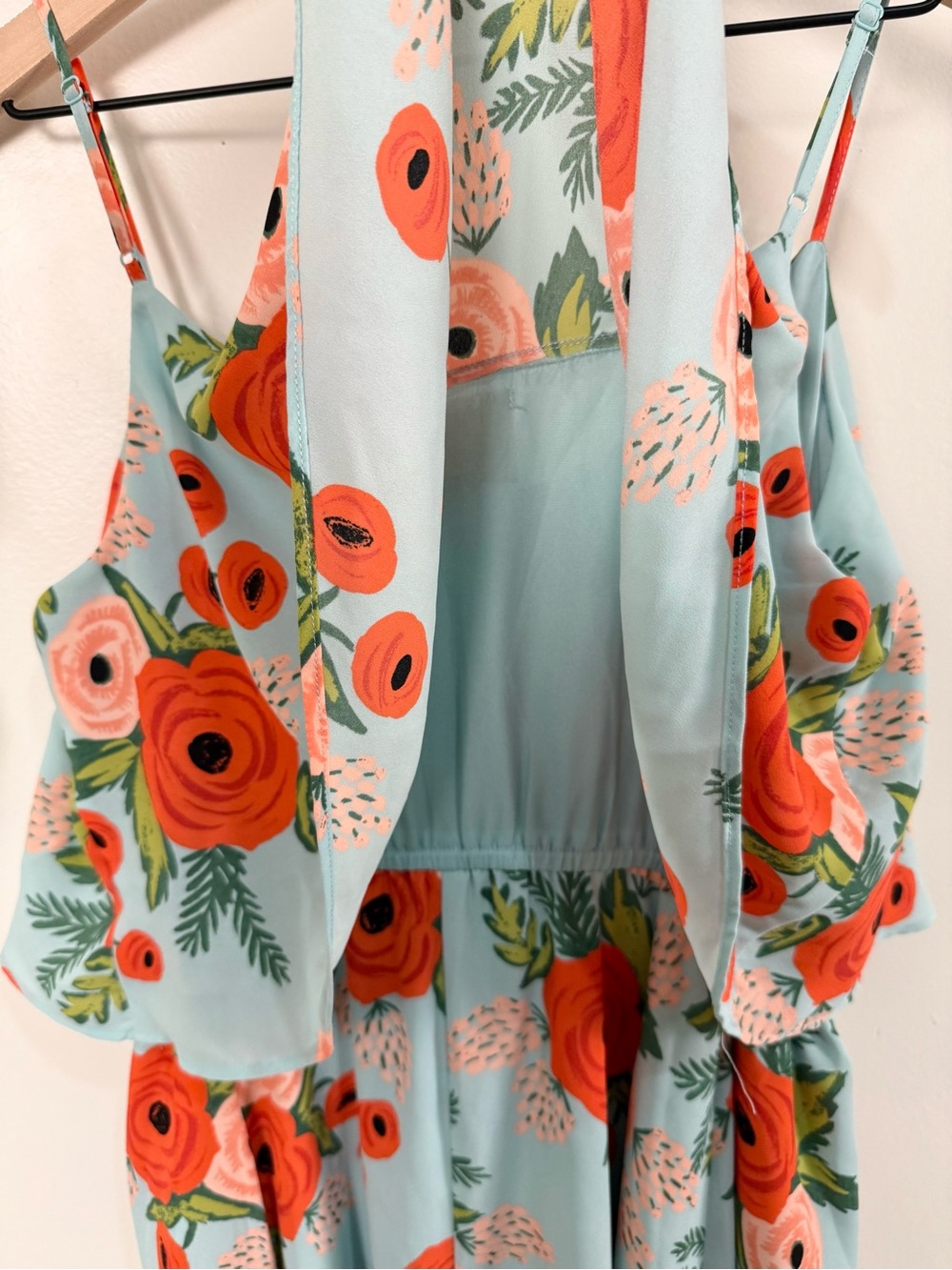Anthropologie Paper Crown x Rifle Paper Co Poppy Field Dress Floral Blue Coral M - Picture 8 of 10